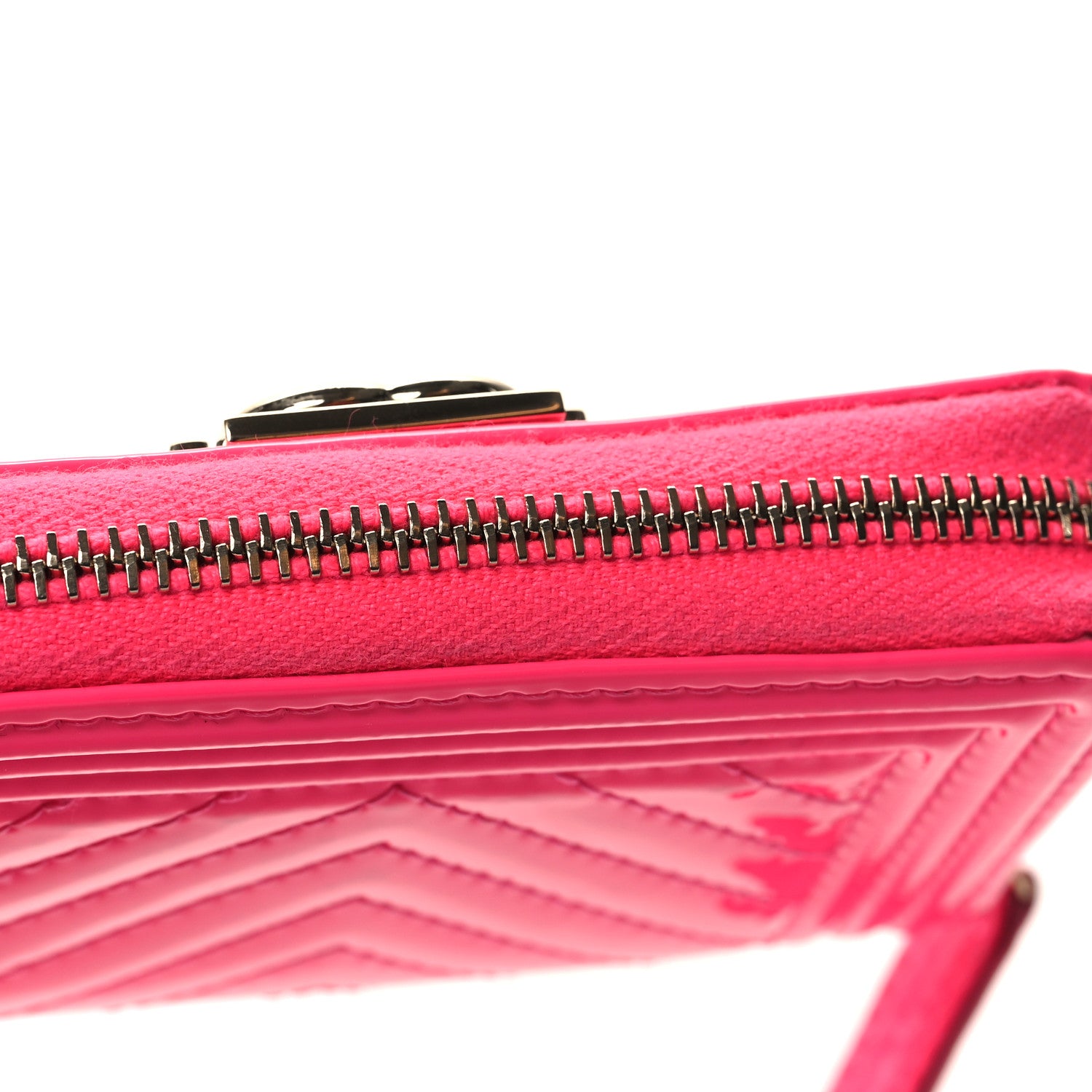 Chanel Patent Chevron Quilted Zip Around Boy Coin Purse Wallet Neon Pink 8 of 8