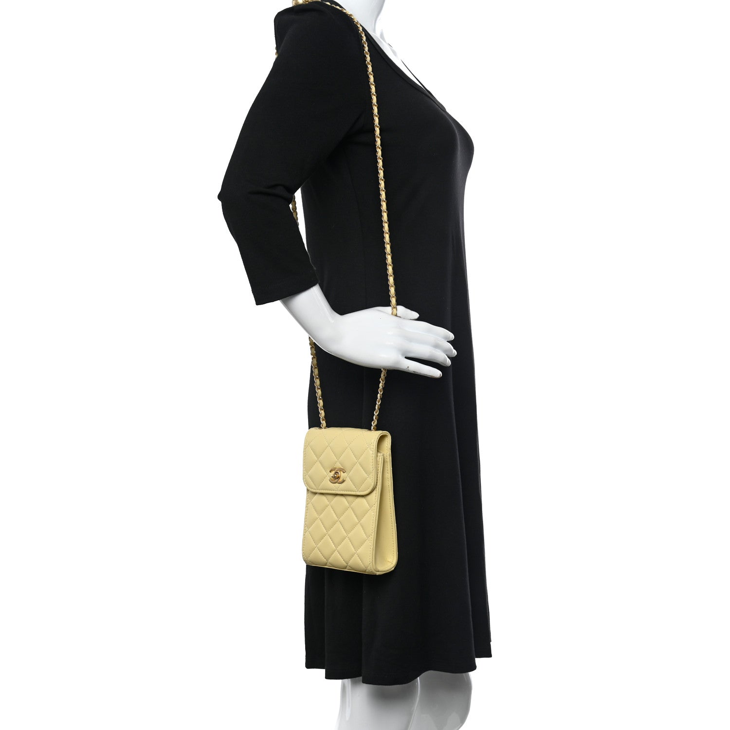Chanel Lambskin Quilted Pearl Crush Phone Holder With Chain Yellow 2 of 12