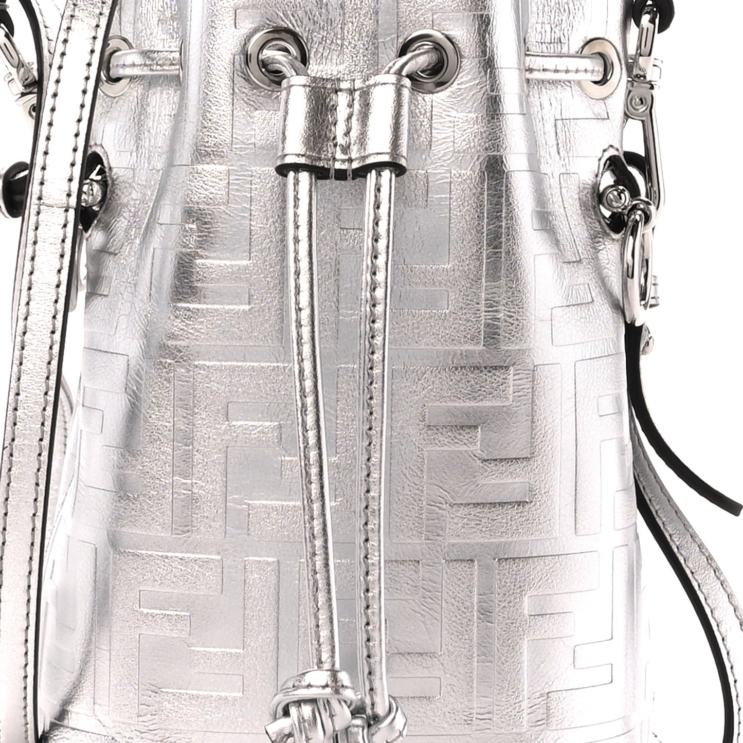 Metallic Vitello Liberty F is Fendi FF 1974 Embossed Mini Mon Tresor Bucket Bag Argento