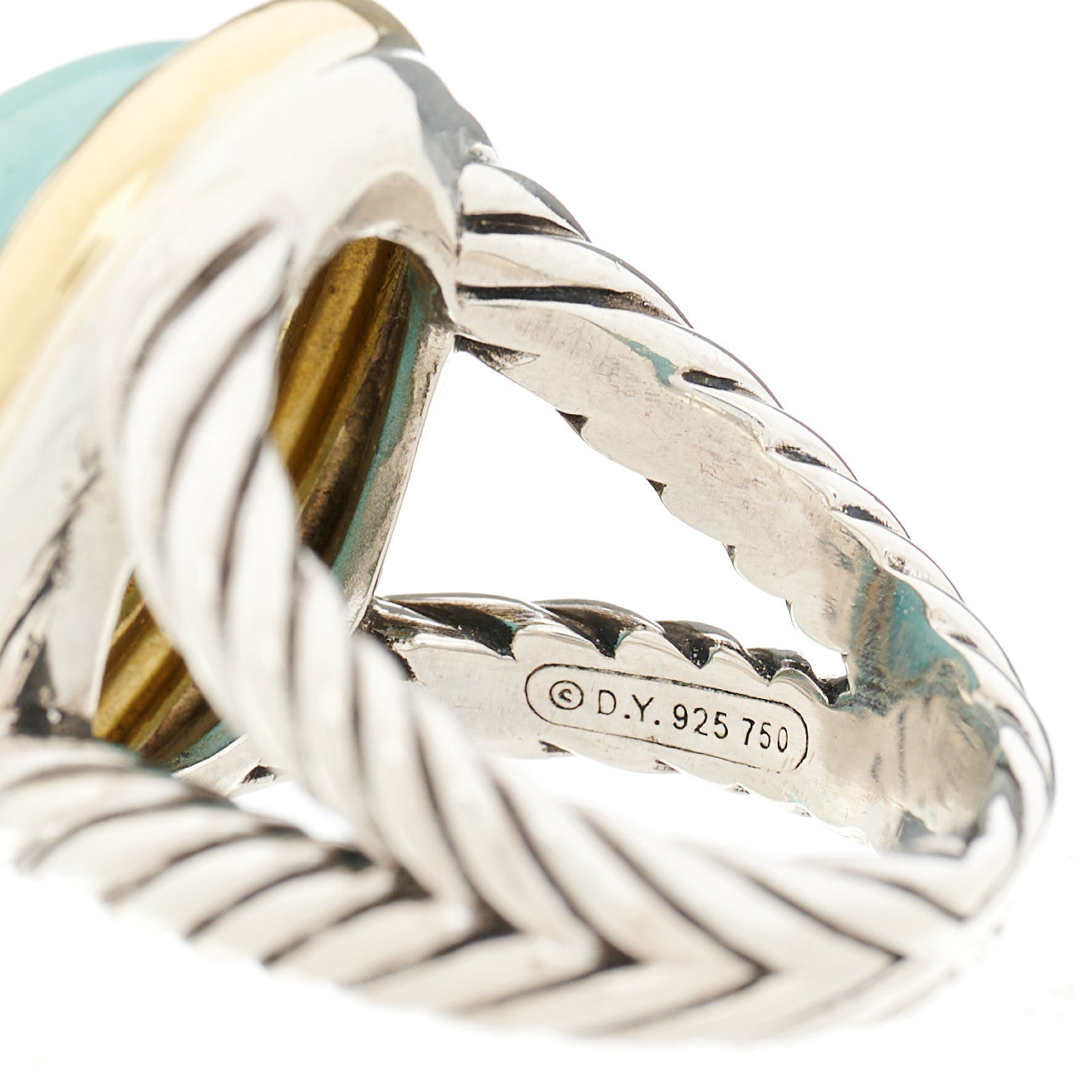 Sterling Silver 18K Yellow Gold Turquoise 13mm Signature Oval Ring 54 6.75