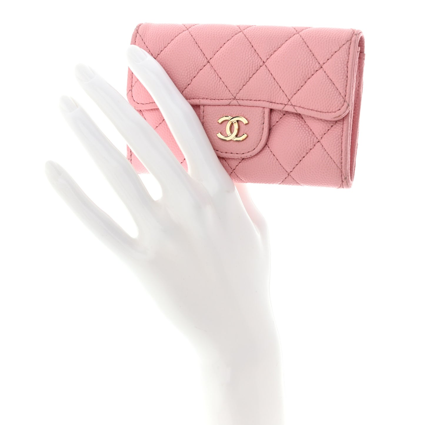 Caviar Quilted Flap Card Holder Wallet Light Pink