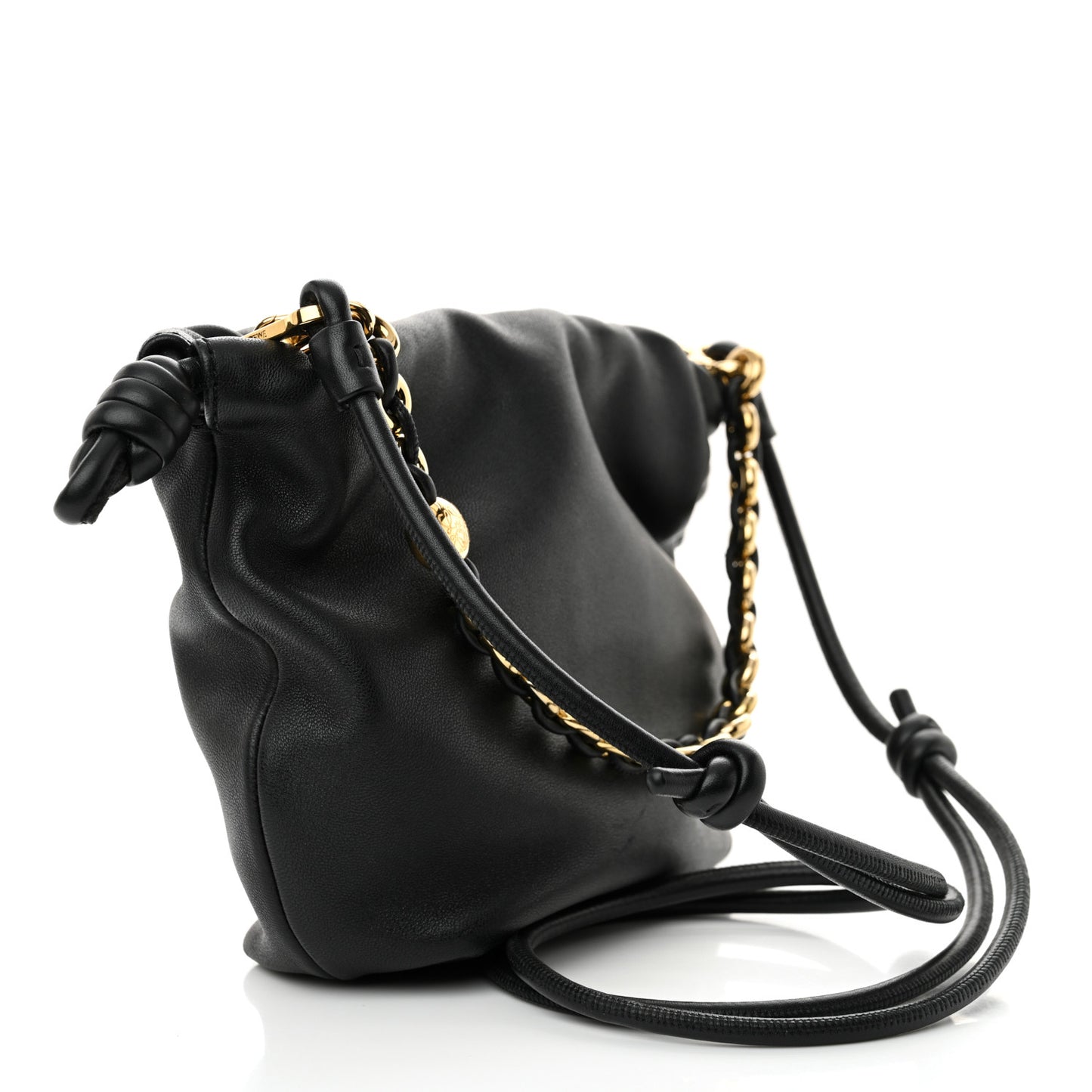 Mellow Nappa Donut Chain Mini Flamenco Knot Clutch Black