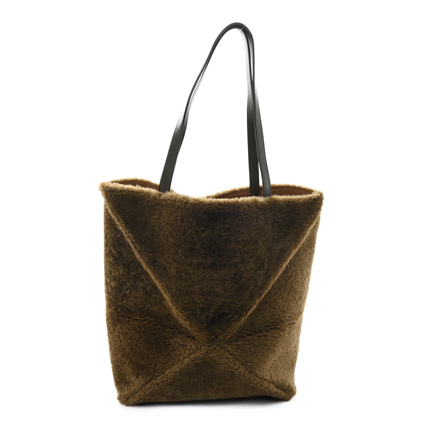 Loewe Shearling Medium Puzzle Fold Tote Dark Khaki 1734336