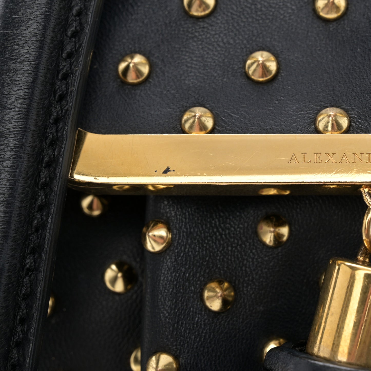 Nappa Studded Skull Box Chain Clutch Black Gold