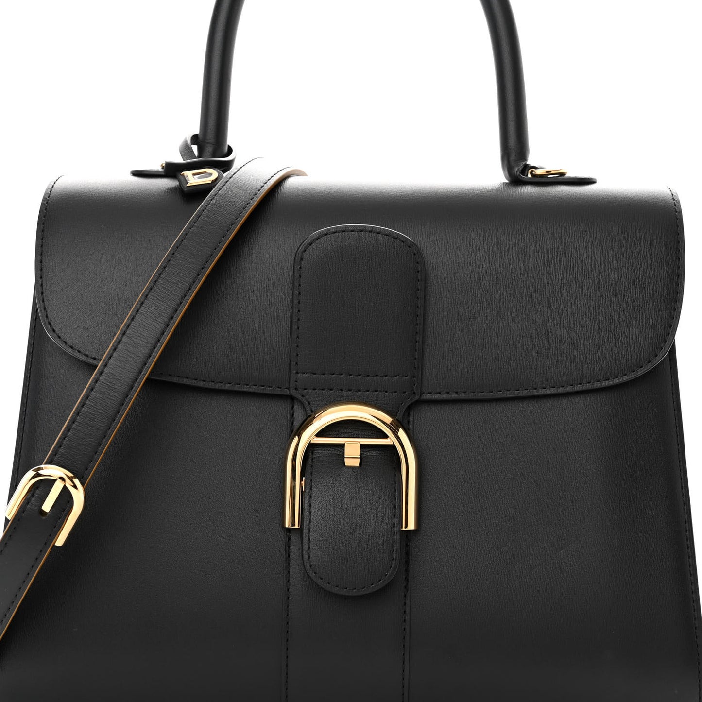 Box Calfskin MM Brillant Satchel Black Gold