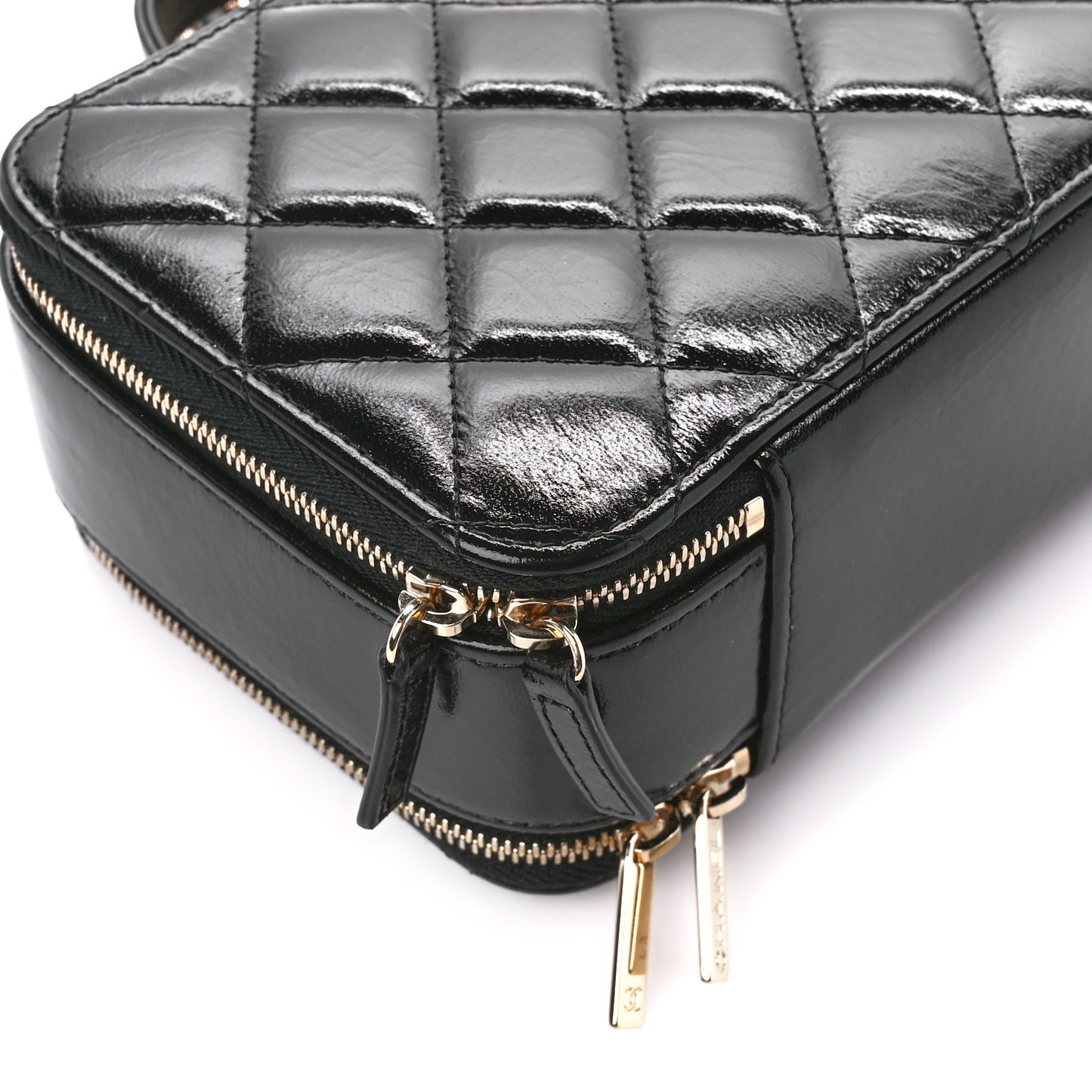 Shiny Lambskin Quilted CC Vanity Case Black