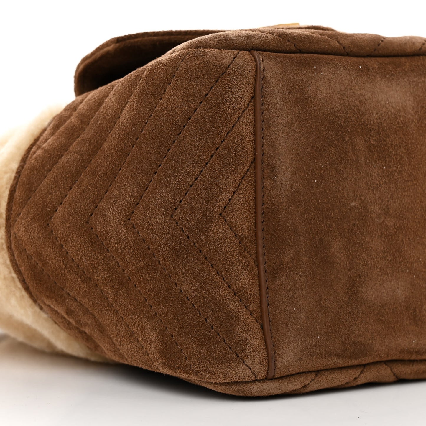Shearling Suede Monogram Joe Nano Bucket Bag Natural Beige