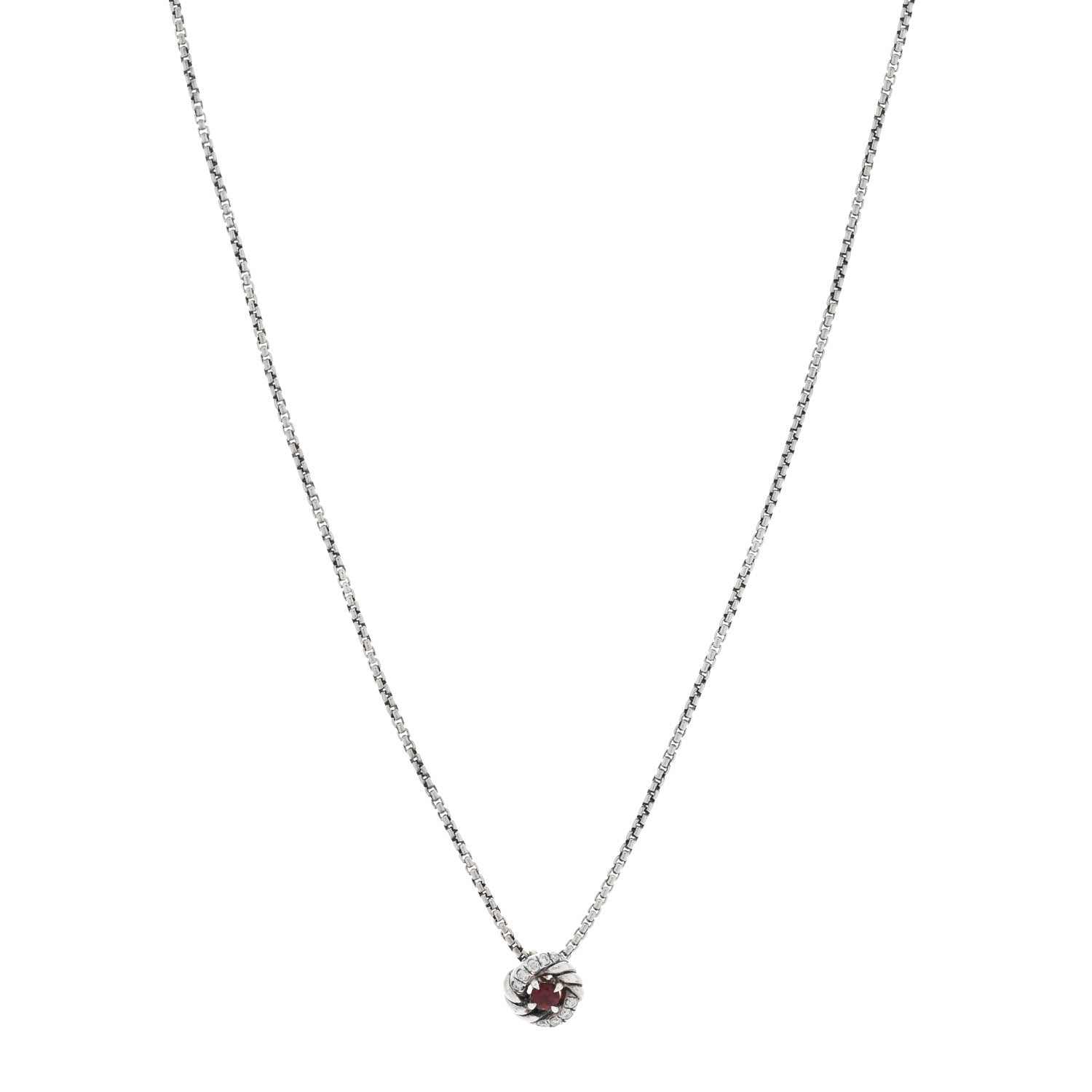 David Yurman Sterling Silver Diamond Garnet 8mm Petite Infinity Pendant Necklace 1 of 5