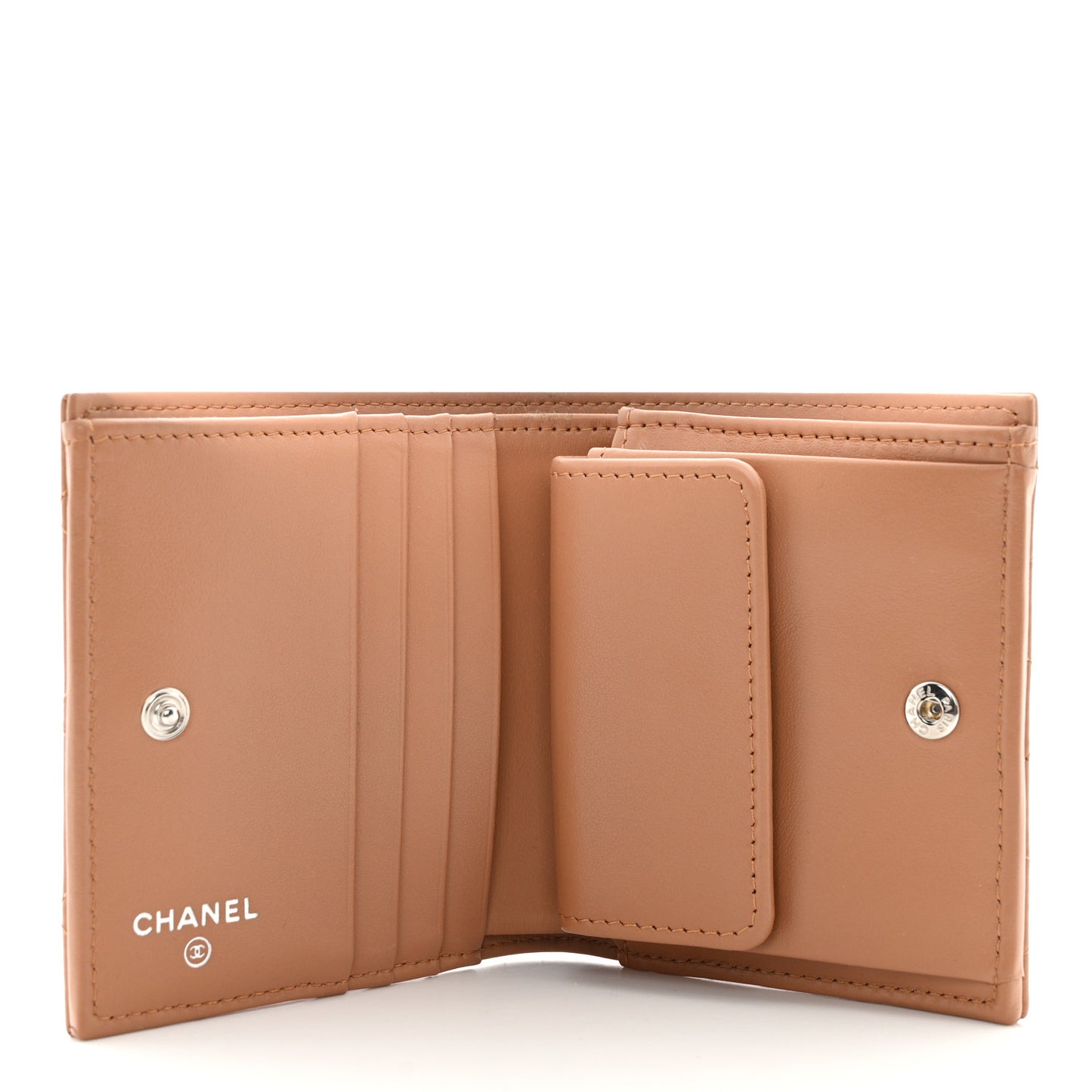 Calfskin Quilted Compact Bifold Wallet Pink