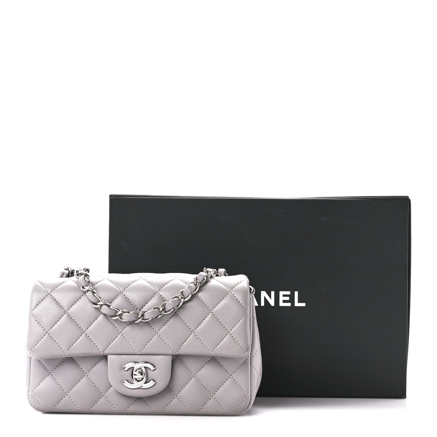 Lambskin Quilted Mini Rectangular Flap Grey