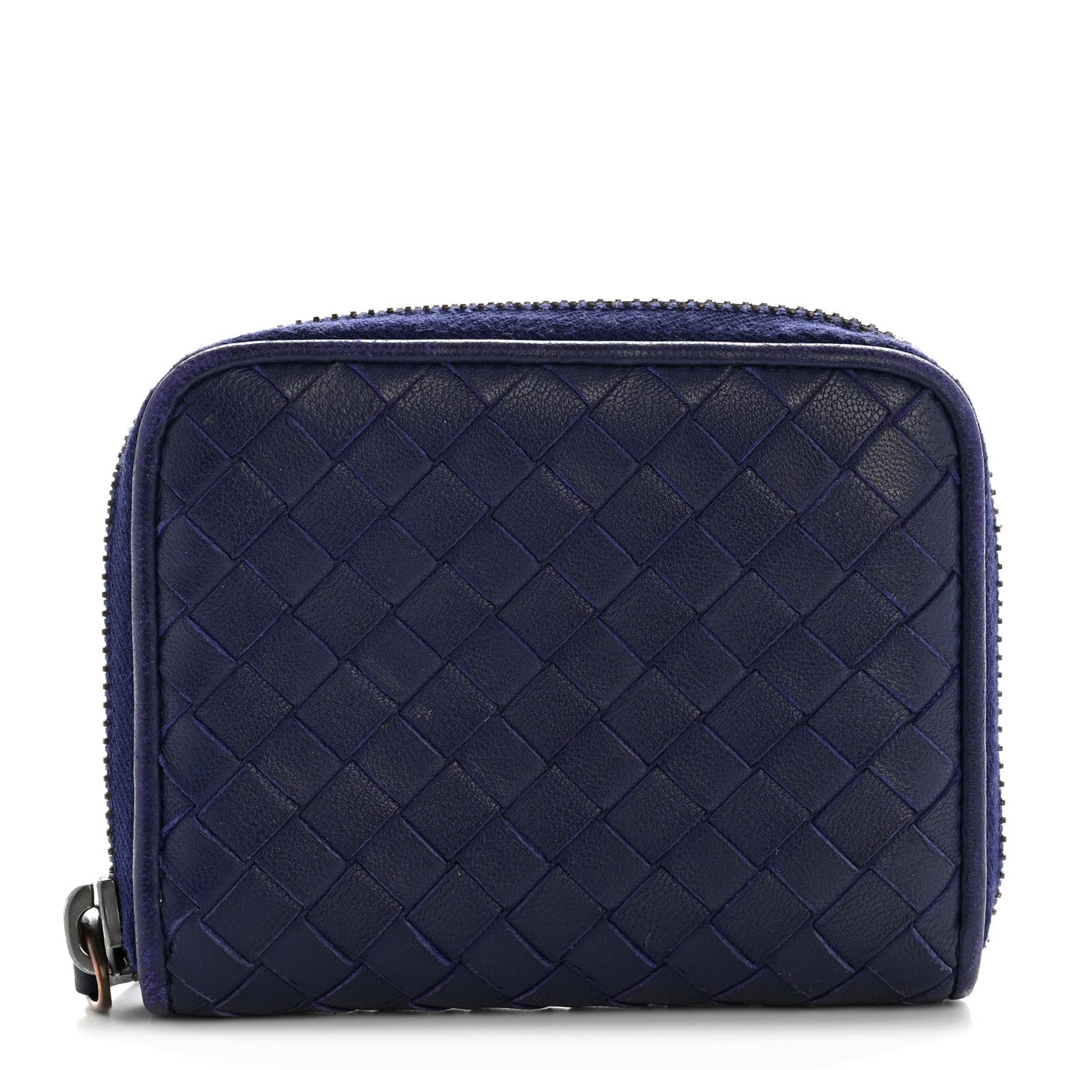 Bottega Veneta Nappa Intrecciato Zip Around Compact Wallet Blue