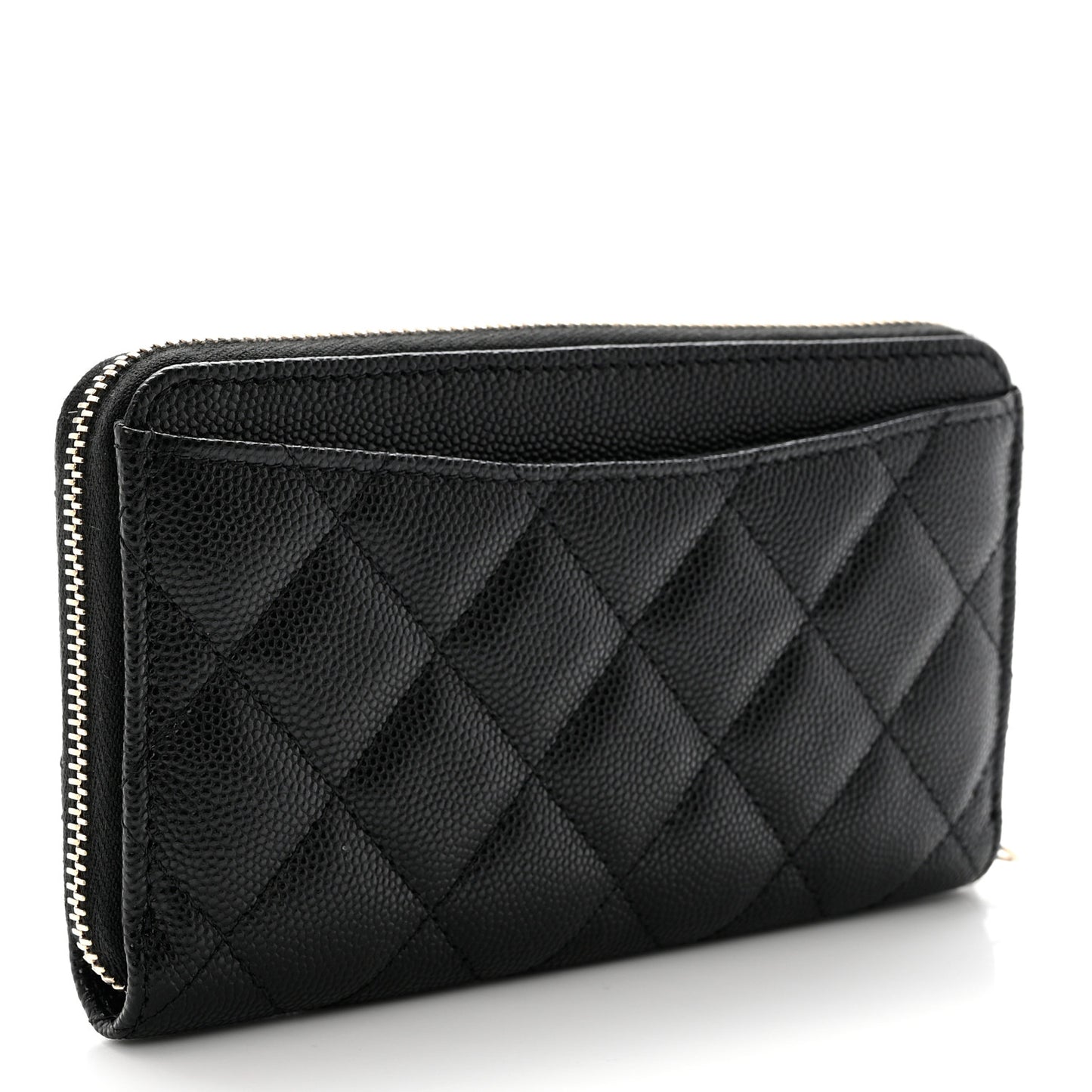 Caviar Quilted Medium Zip Around Wallet Black