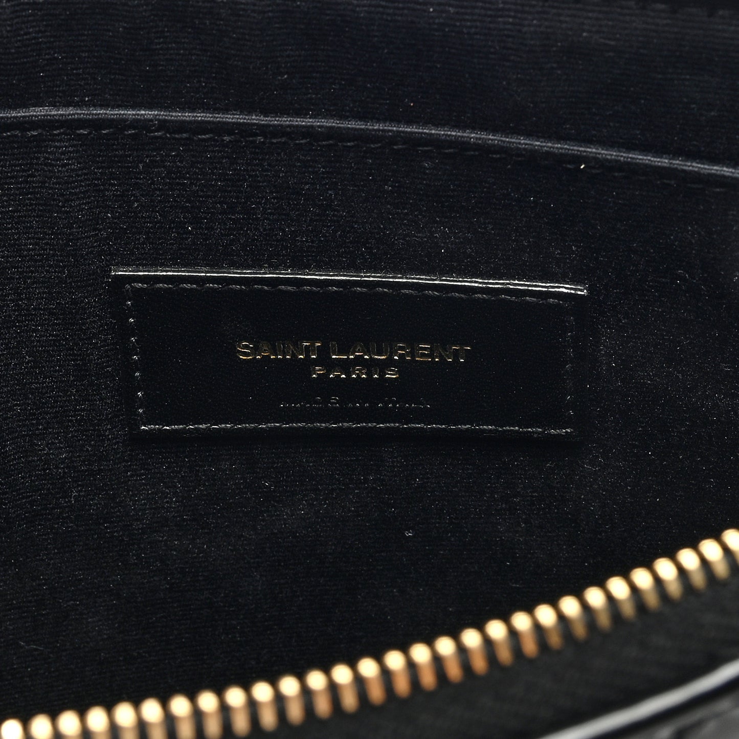 Patent Calfskin Quilted Zipped Pouch Black