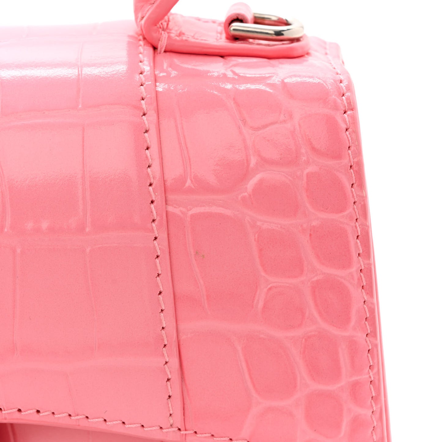 Shiny Calfskin Crocodile Embossed Hourglass Top Handle Bag XS Sweet Pink