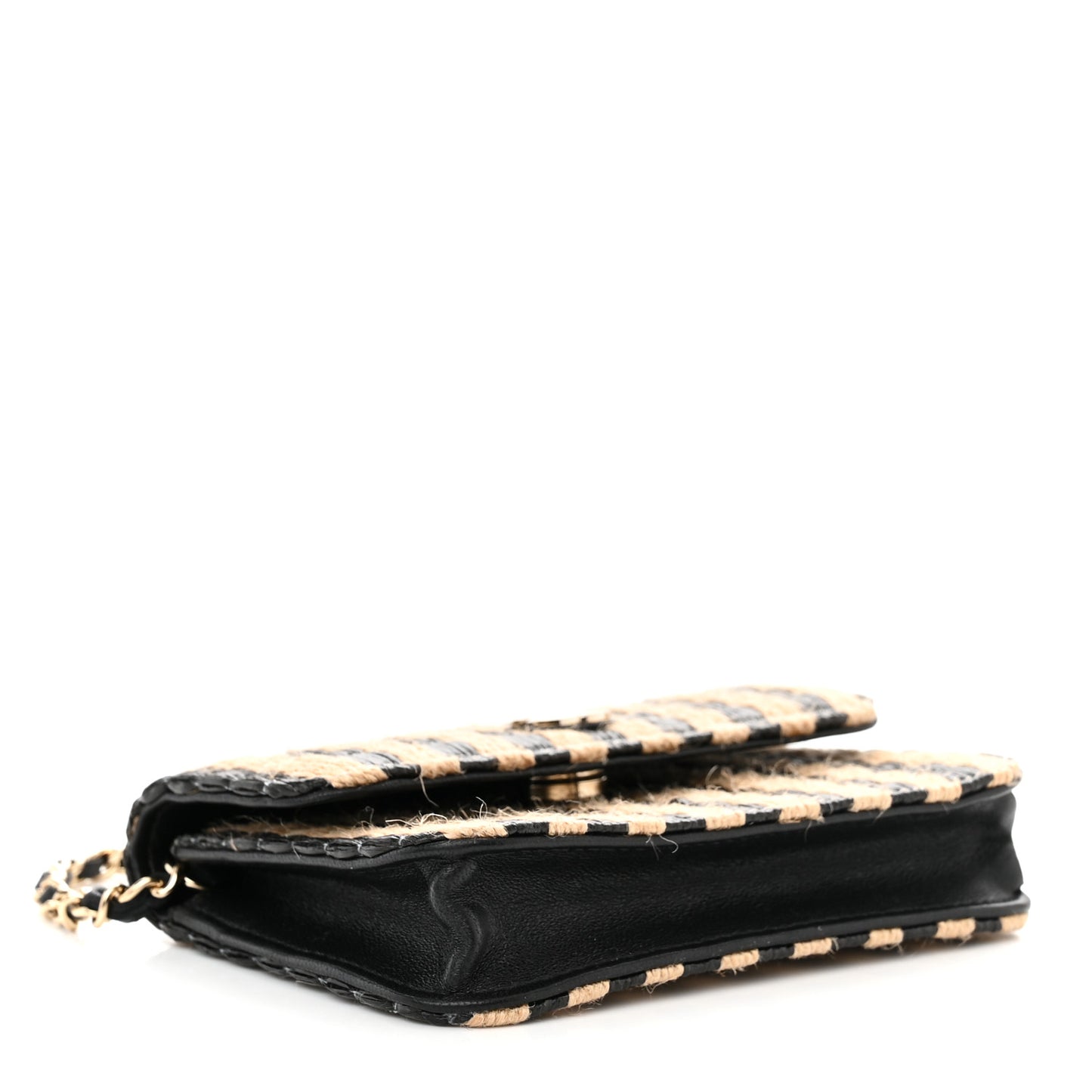 Raffia Jute Striped Belt Bag Black Beige