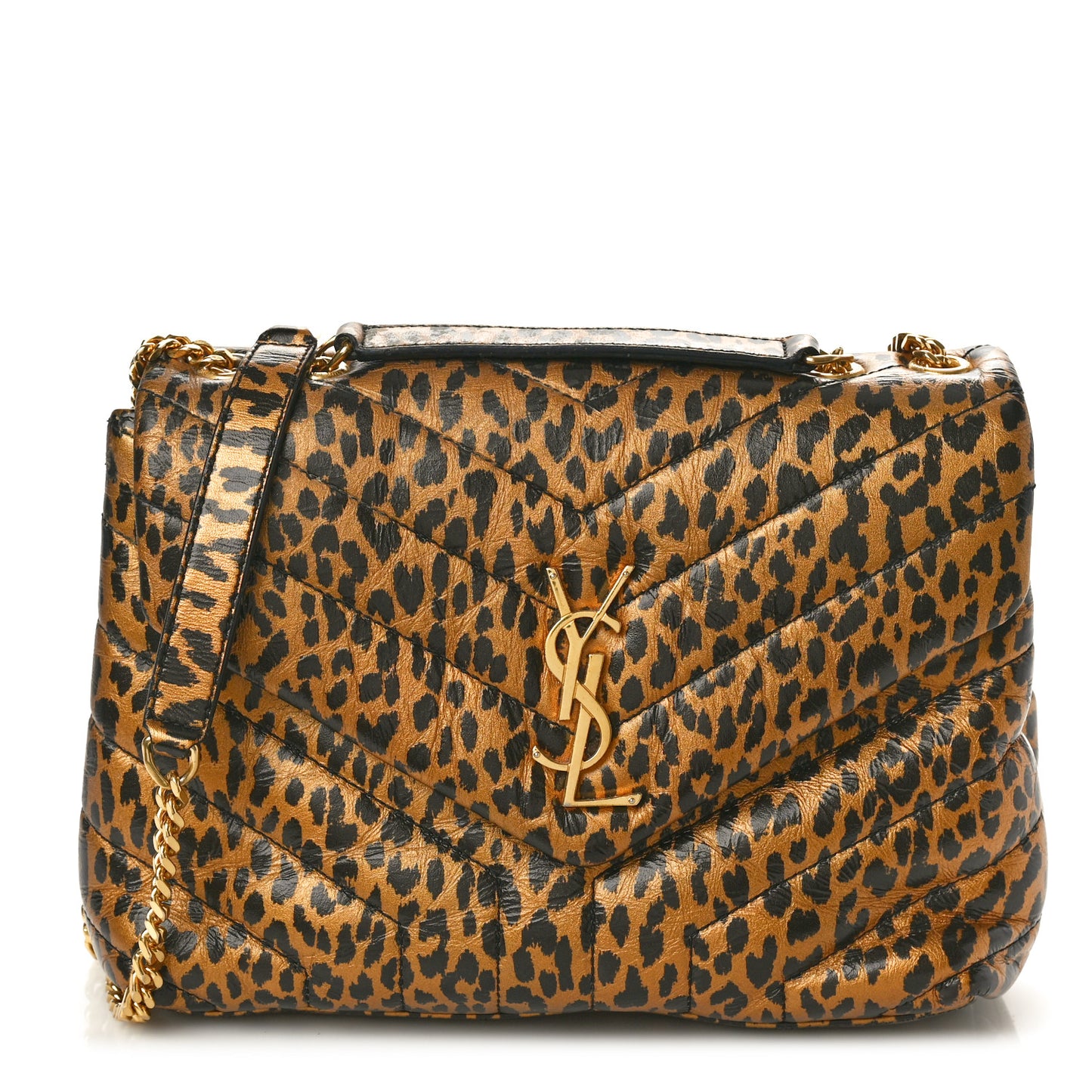 Calfskin Y Quilted Monogram Small Loulou Chain Satchel Leopard