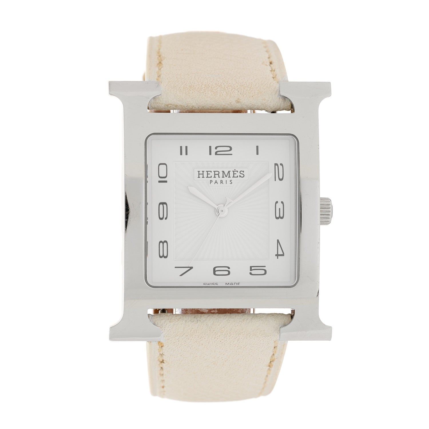Hermes Stainless Steel Epsom 30.5mm Heure H Hour Quartz Watch Blanc 1 of 4