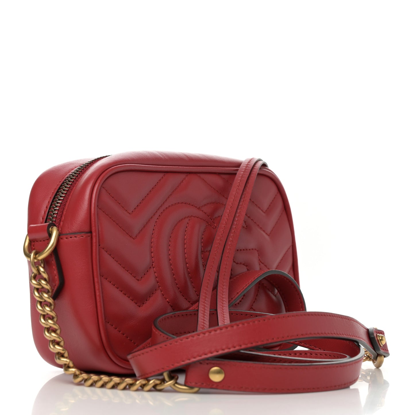 Calfskin Matelasse Mini GG Marmont Chain Shoulder Bag Hibiscus Red