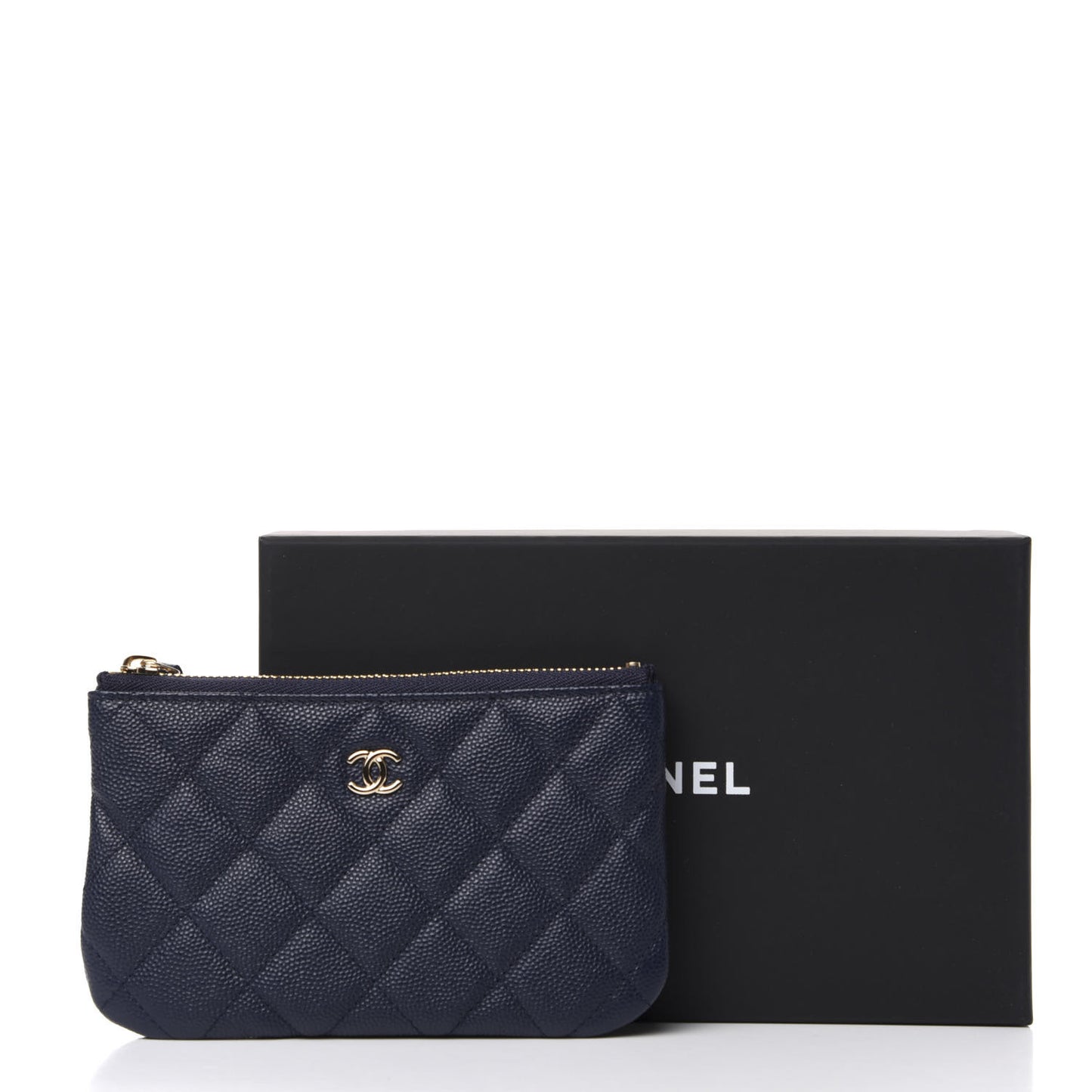 Caviar Quilted Small Cosmetic Case Navy Blue