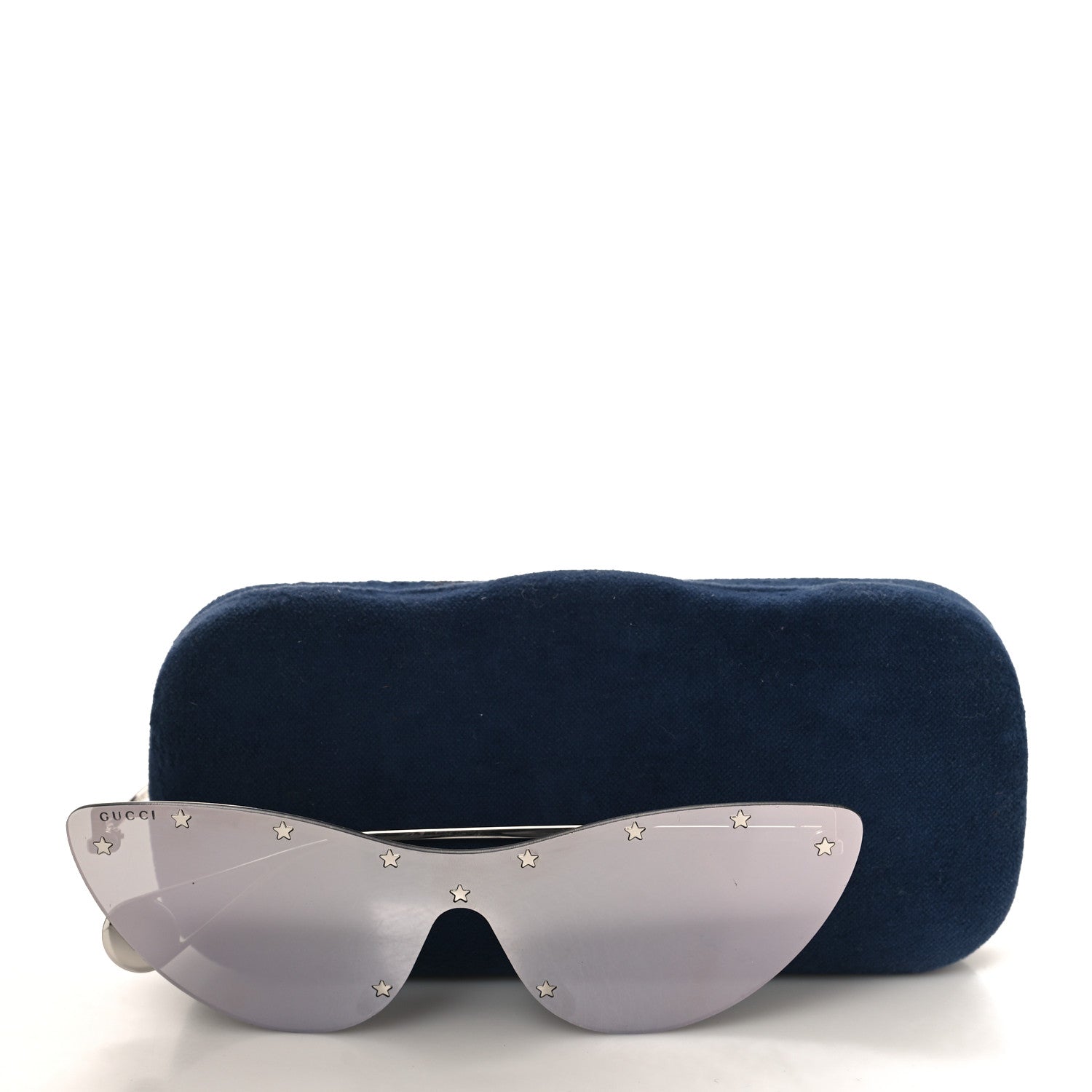Gucci Metal Rimless Star Studded 90mm Cat Eye GG0666S Sunglasses Mirror Silver 7 of 7
