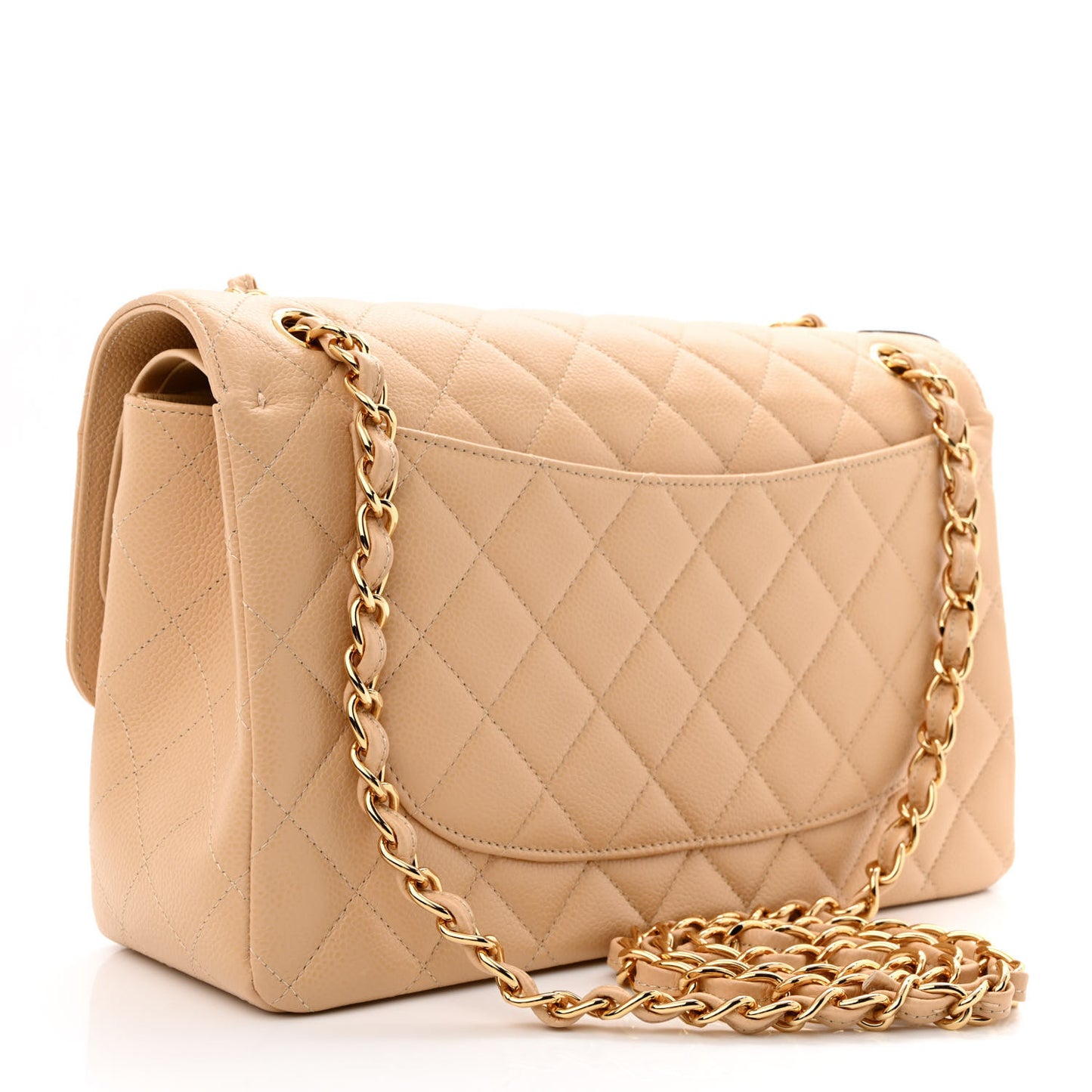 Caviar Quilted Jumbo Double Flap Beige