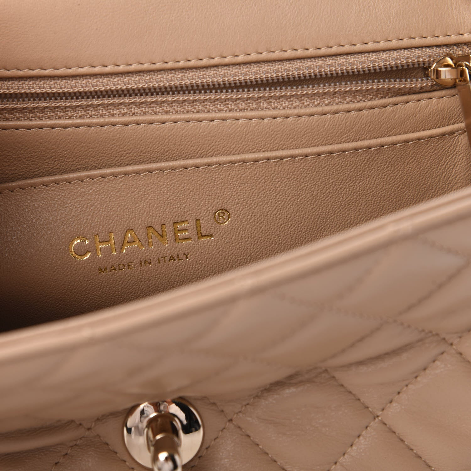 Chanel Lambskin Quilted Mini Rectangular Flap Dark Beige 8 of 10