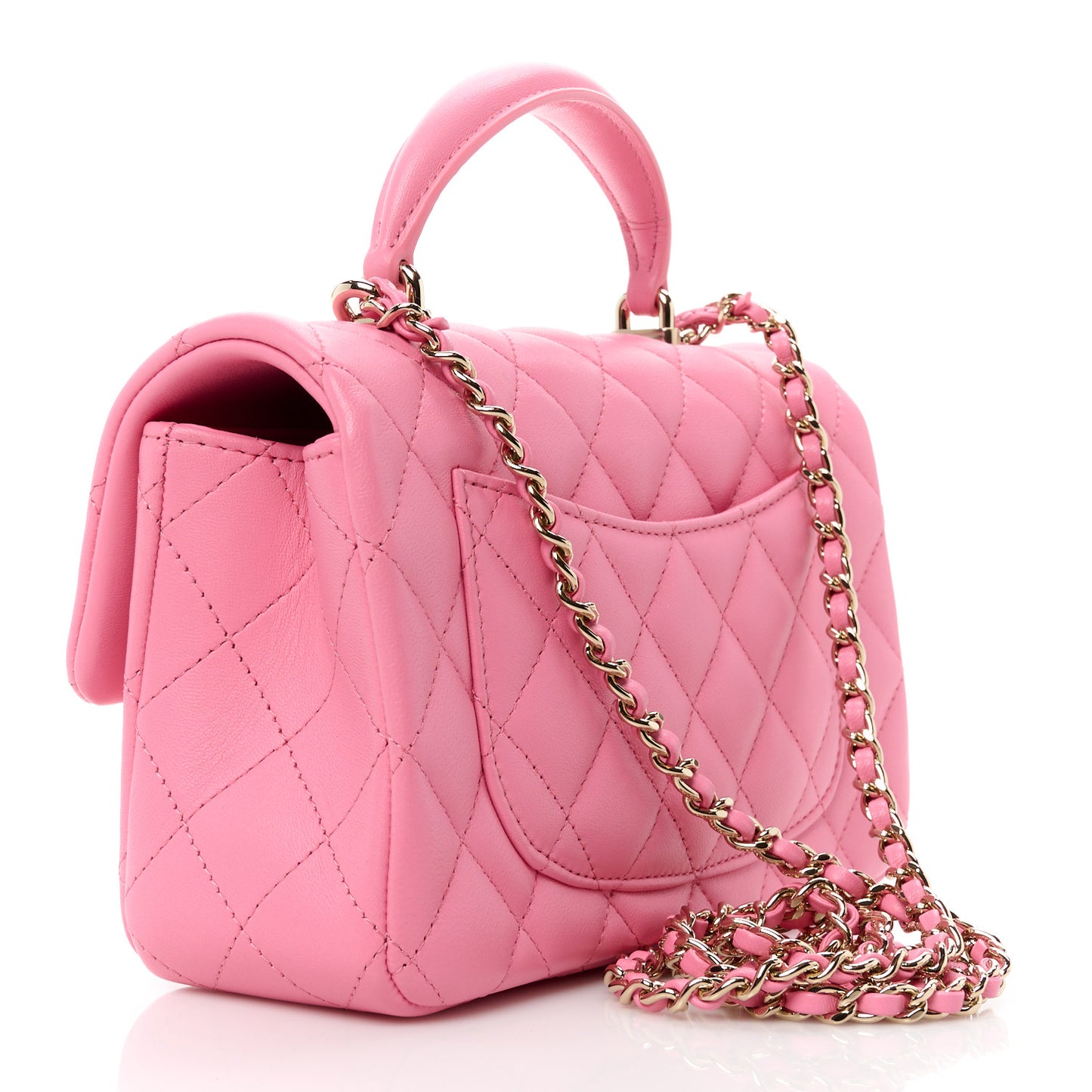 Lambskin Quilted Mini Top Handle Rectangular Flap Pink