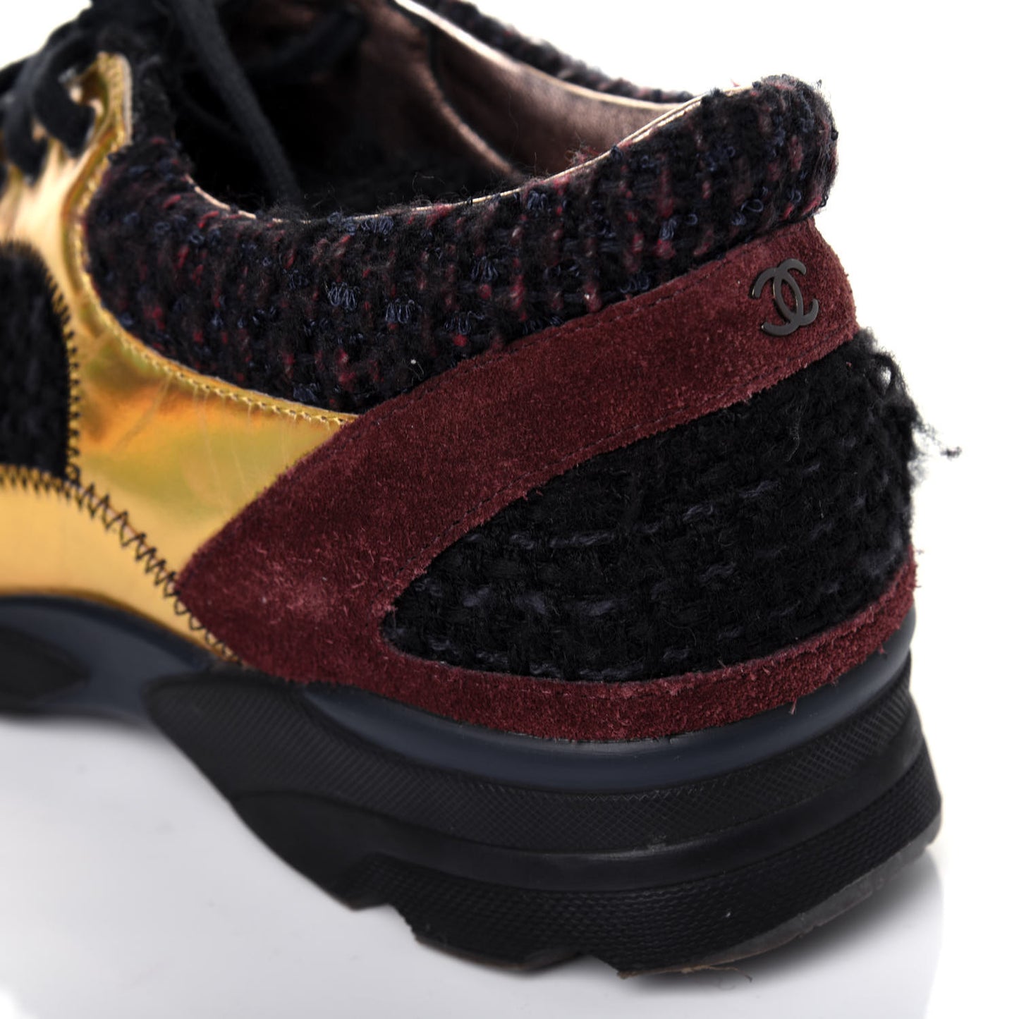 Tweed Suede Calfskin Runway Sneakers 37 Black Multicolor