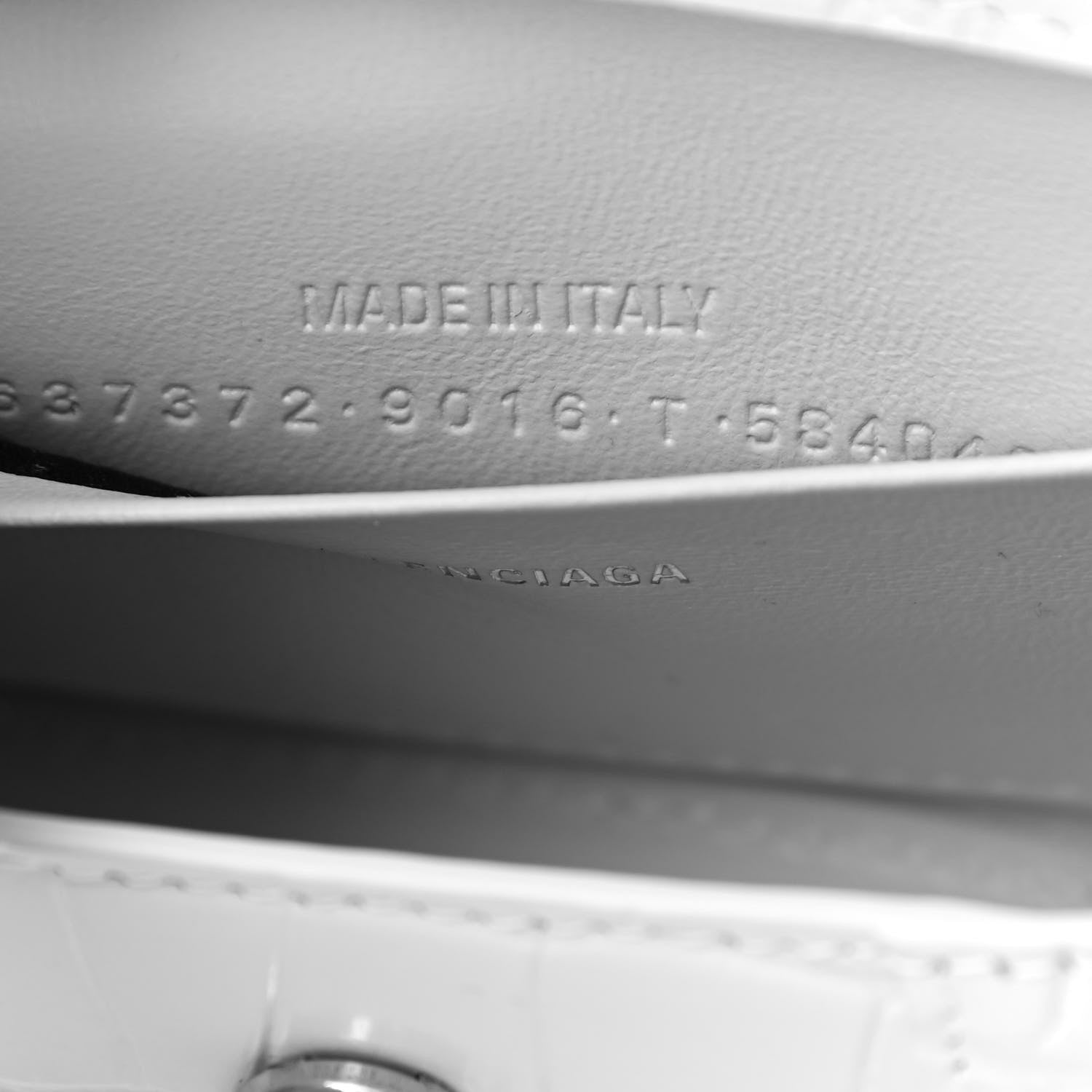 Balenciaga Shiny Calfskin Crocodile Embossed Hourglass Top Handle Bag Mini White 7 of 11