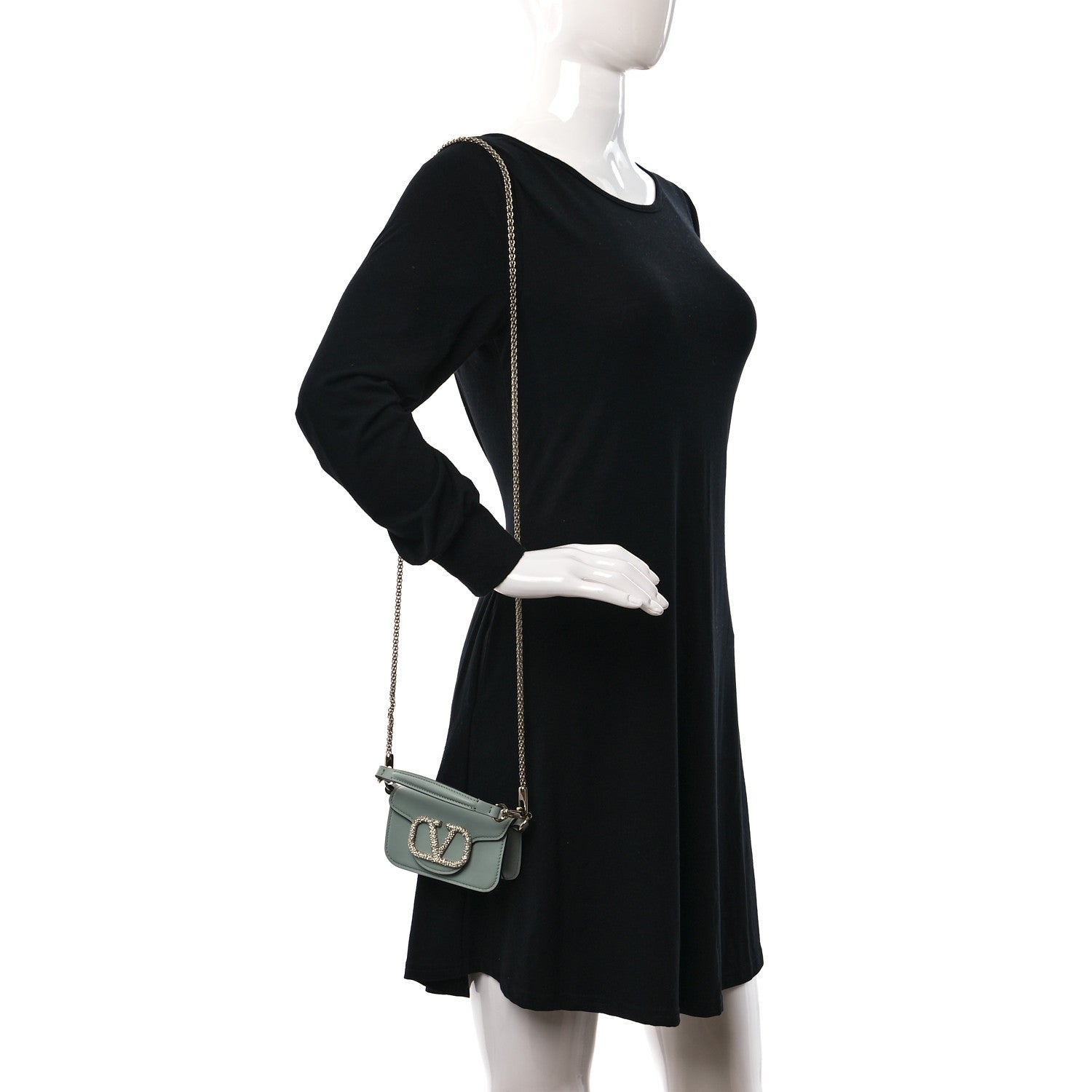 Valentino Garavani Calfskin Crystal Vlogo Micro Loco Shoulder Bag Morning Dew 2 of 9