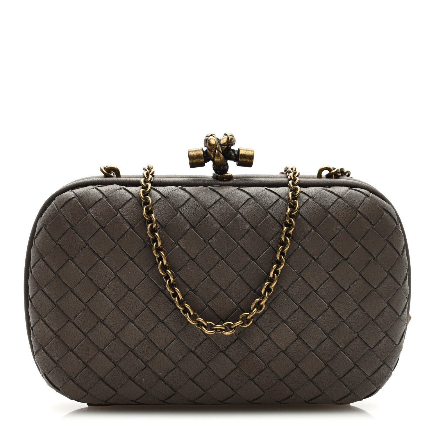 Bottega Veneta Nappa Intrecciato Chain Knot Clutch New Steel 1 of 10
