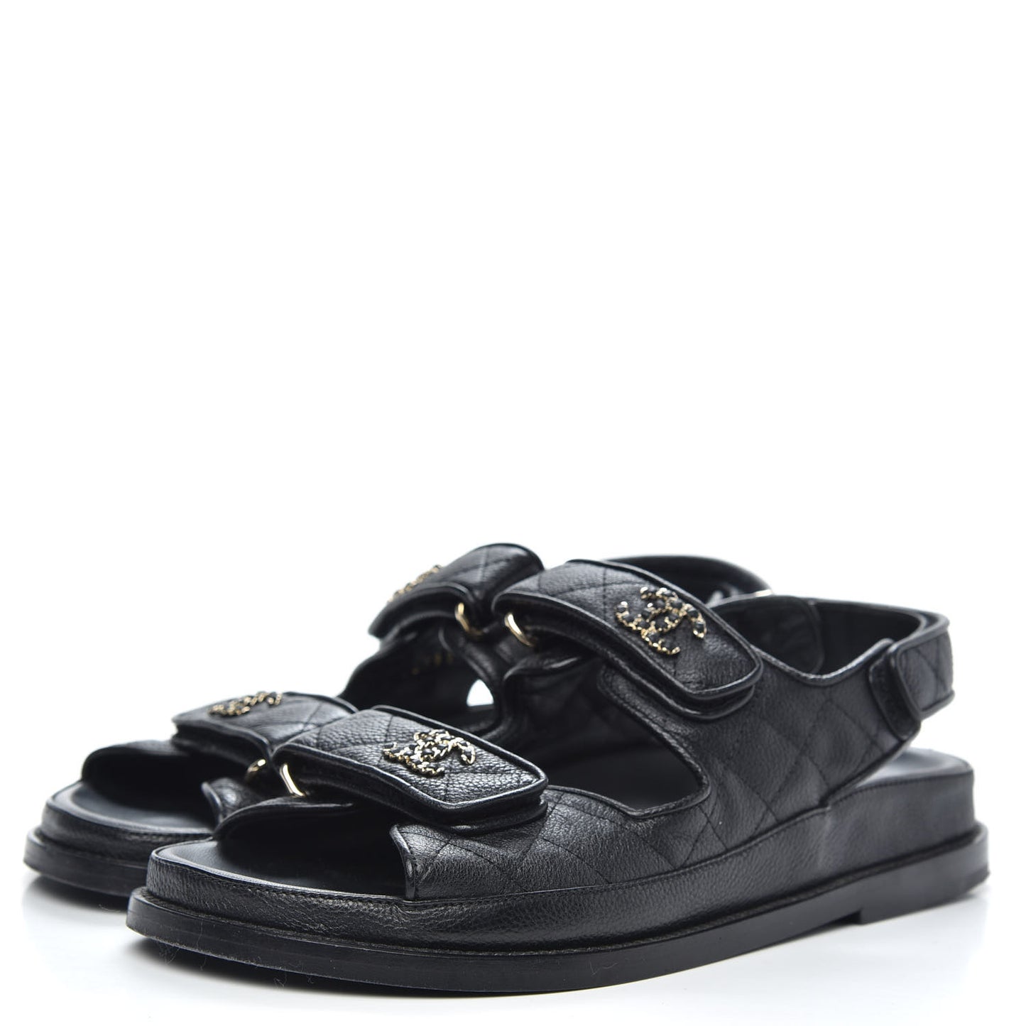 Grained Calfskin Velcro Dad Sandals 36.5 Black