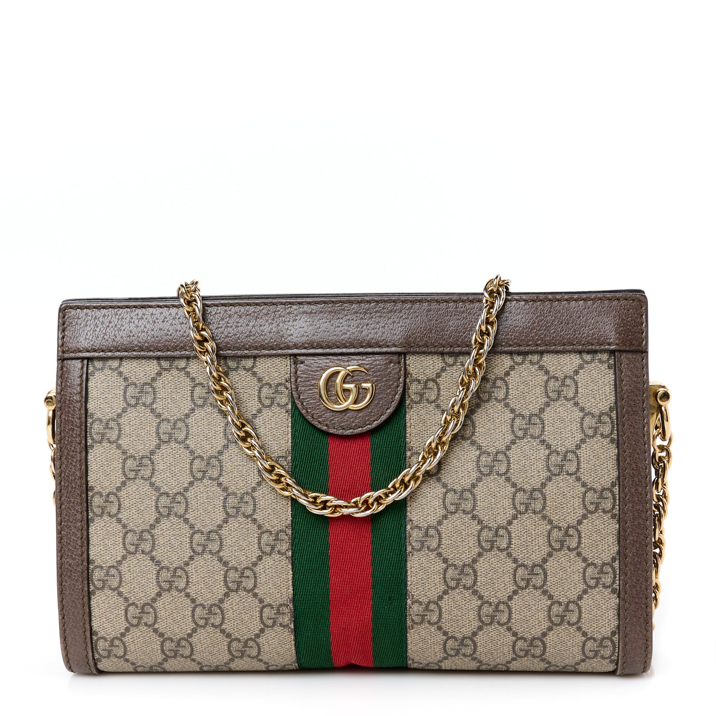 GG Supreme Monogram Web Small Ophidia Chain Shoulder Bag Brown