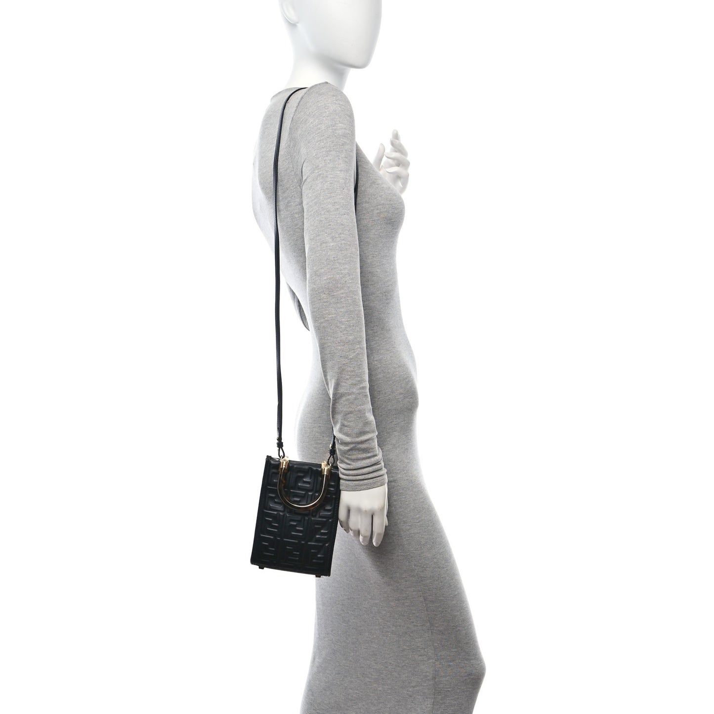Vitello Plexiglass FF Embossed Mini Fendi Sunshine Shopper Tote Black