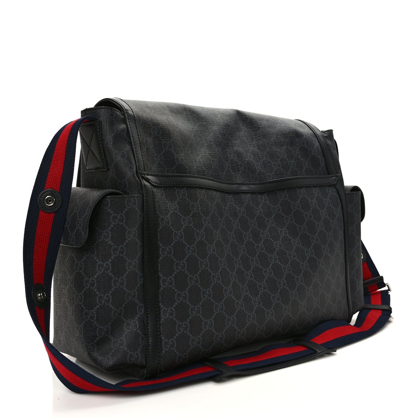 GG Supreme Monogram Web Messenger Diaper Bag Black Grey