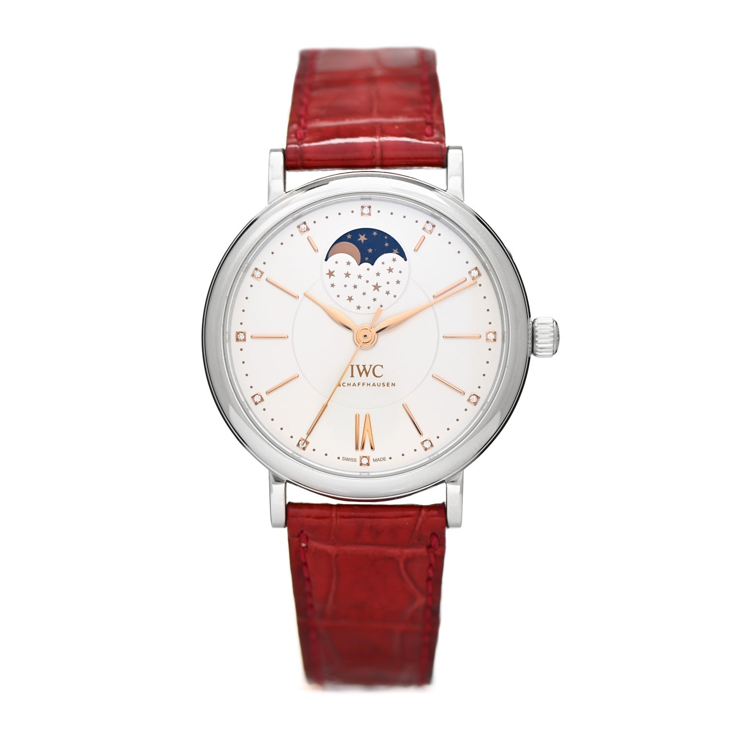 Stainless Steel Alligator Diamond 37mm Portofino Moon Phase Automatic Watch IW459011