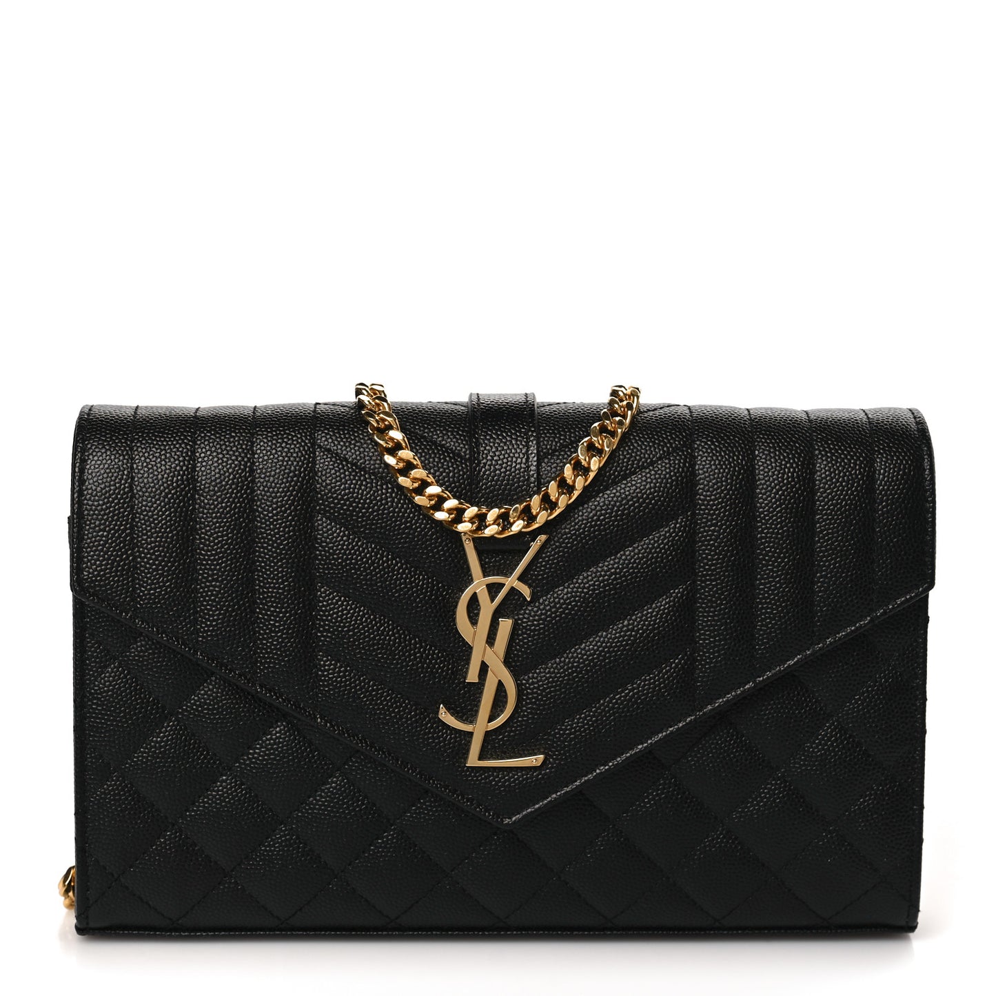 Grain De Poudre Mixed Matelasse Triquilt Monogram Chain Wallet Black