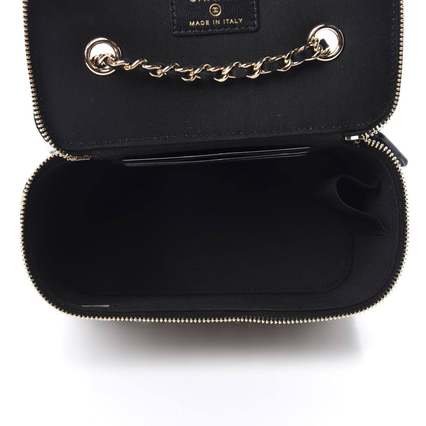 Raffia Jute Striped Small Vanity Case With Chain Black Beige