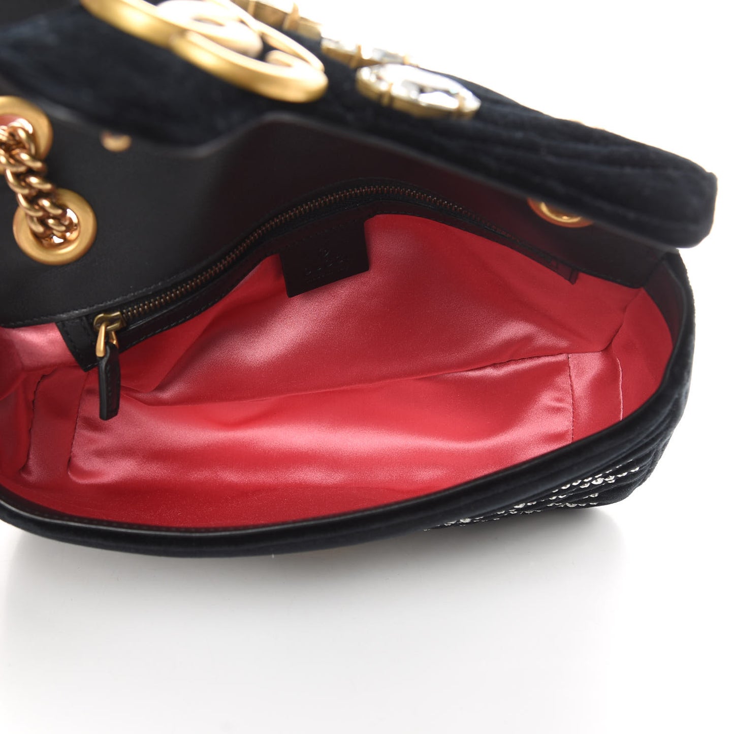 Velvet Matelasse Marquise Crystals Embroidered Small GG Marmont Shoulder Bag Black