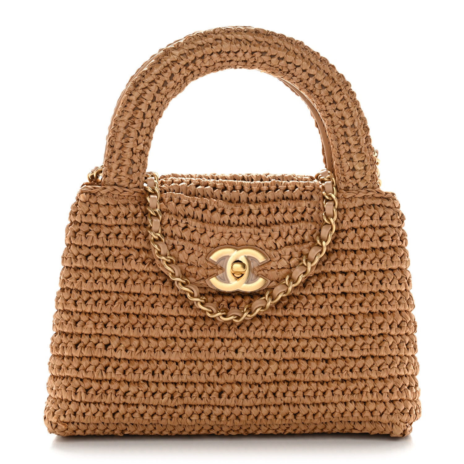 Chanel Braided Raffia Nano Kelly Flap Bag Dark Beige 1819422