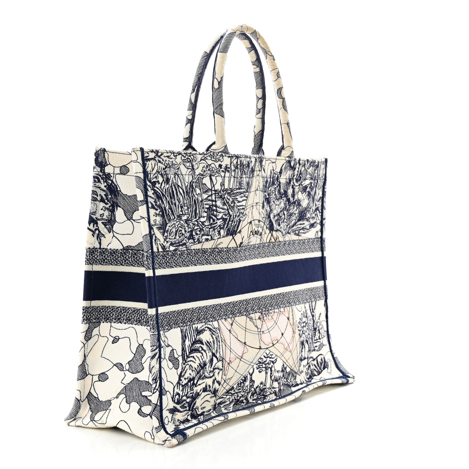 Christian Dior Canvas Embroidered Large Around The World Book Tote Blue 3 of 17