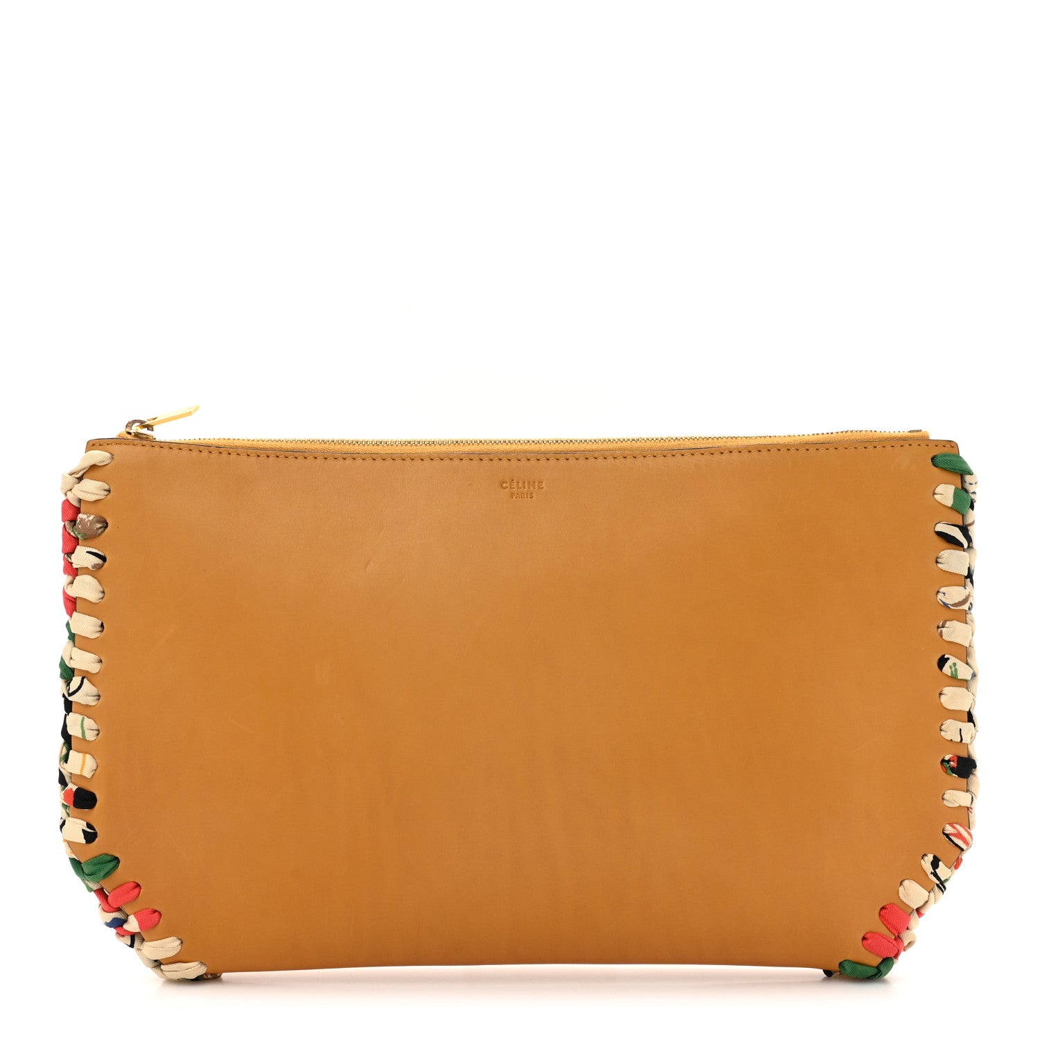 Celine Lambskin Silk Trim Clutch Pouch Brown Multicolor 1 of 11