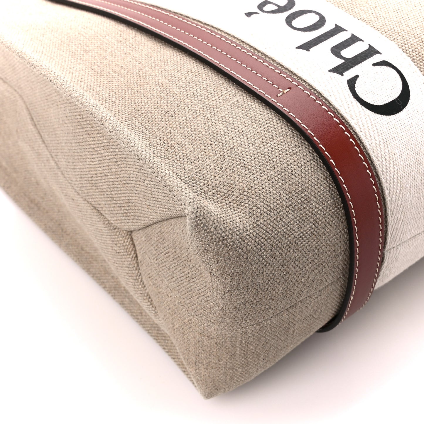 Linen Calfskin Medium Woody Ribbon Tote White Brown