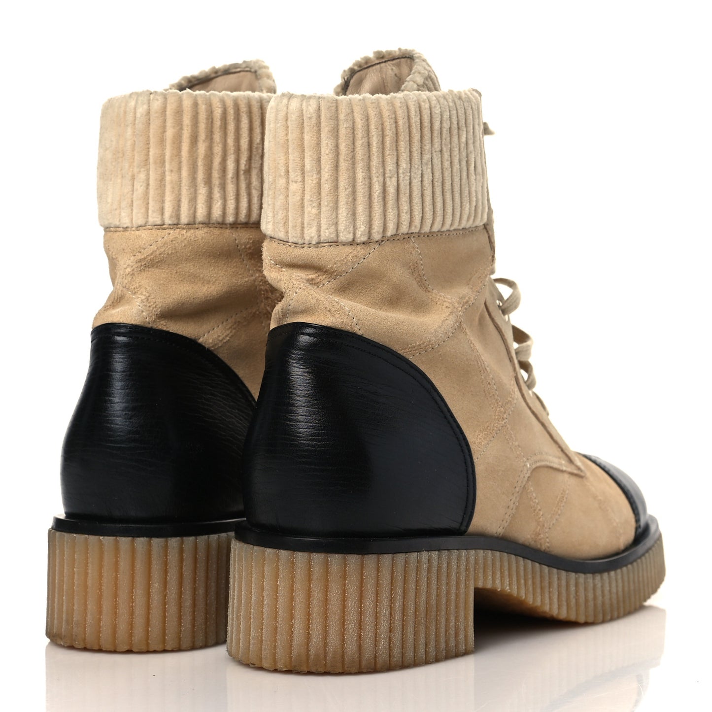 Suede Calfskin Velvet Quilted CC Combat Boots 41 Beige Black