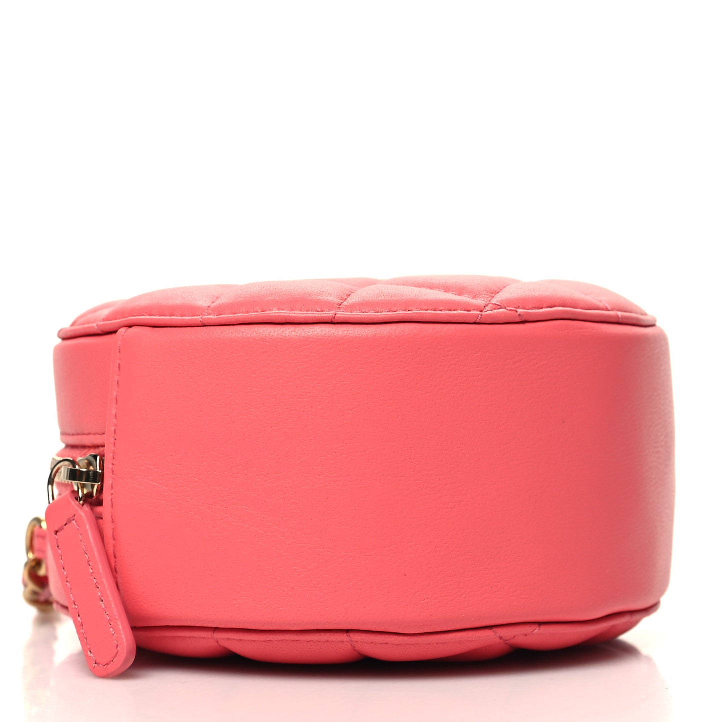 Lambskin Quilted Round Pearl Crush Clutch With Chain Pink