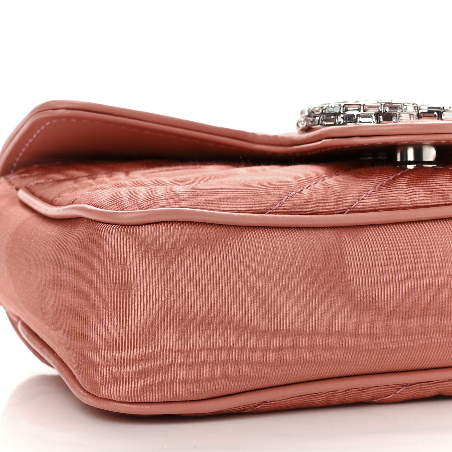 Moire Fabric Calfskin Crystal Matelasse Mini GG Marmont Chain Belt Bag 95 38 Blush