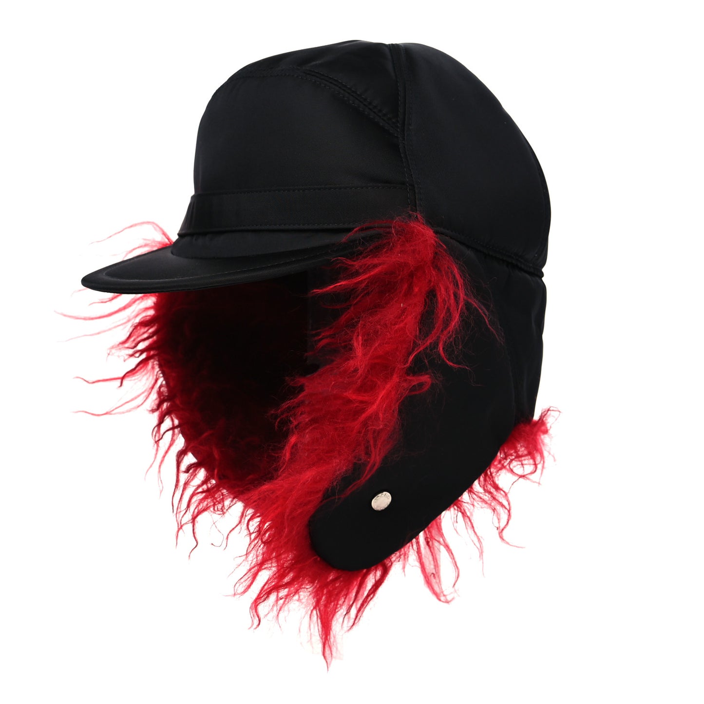 Re-Nylon Curly Faux Fur Mens Ear Flap Baseball Hat L Black Cerise