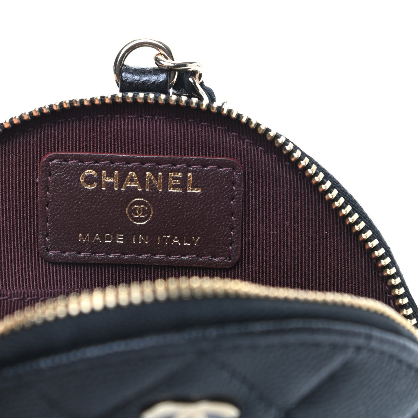 Caviar Quilted Round Clip On Coin Purse Black