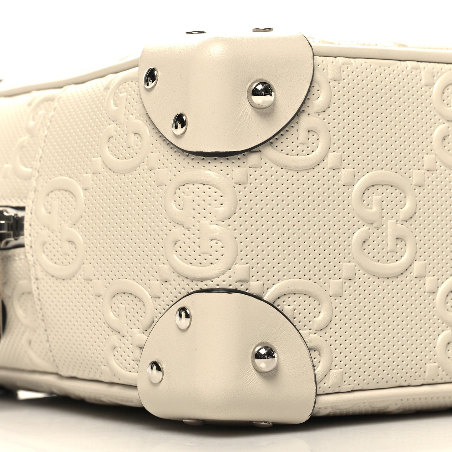 Calfskin GG Tennis Embossed Square Messenger Bag Mystic White