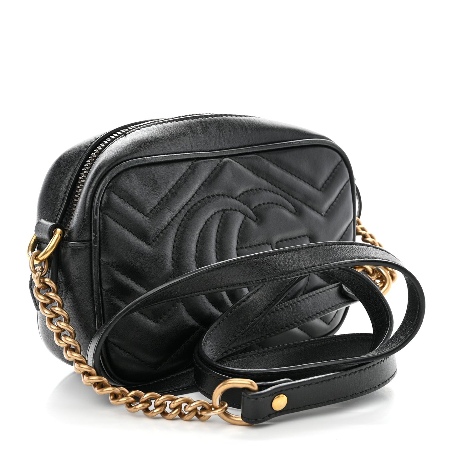 Calfskin Matelasse Mini GG Marmont Chain Shoulder Bag Black